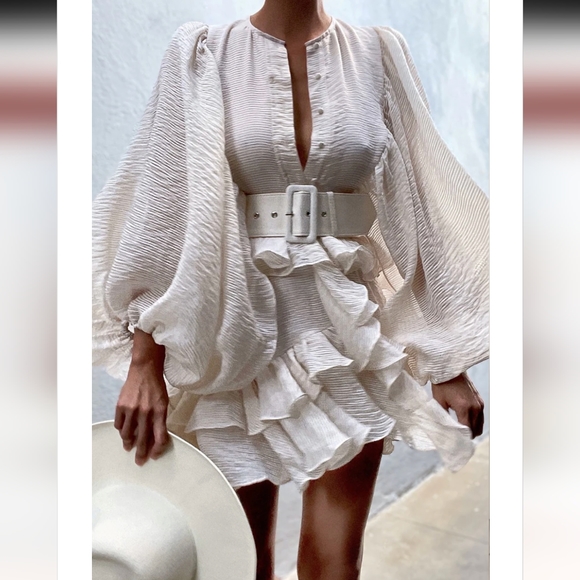 NWT Bohemian Long Sleeve Vacation Ruffle Flowy Ruffle Dess Size:Small-Large - Picture 2 of 16